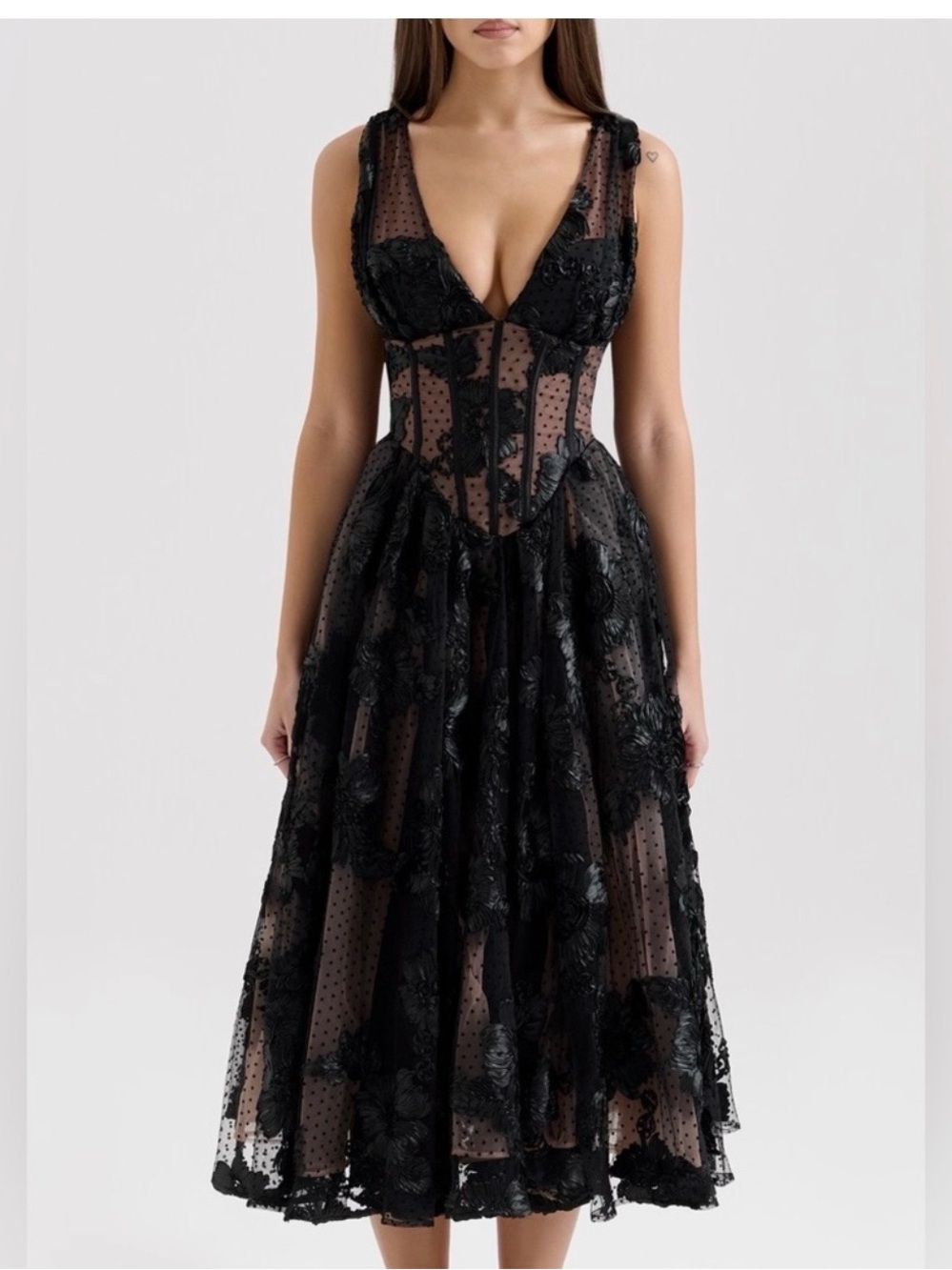 House of CB SIANNA Embroidered Tulle Corset Midi Dress - Small BiggerCup